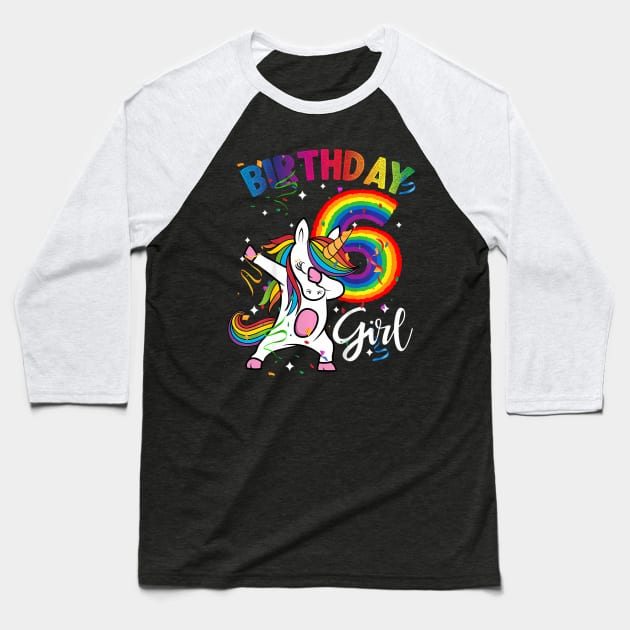 Kids Dabbing Unicorn 6 Year Old 6Th Birthday Party Girl Baseball T-Shirt by MaciGalloway3